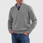 Textured Knit Half-Zip Sweater with Stand Collar for Men