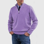 Textured Knit Half-Zip Sweater with Stand Collar for Men