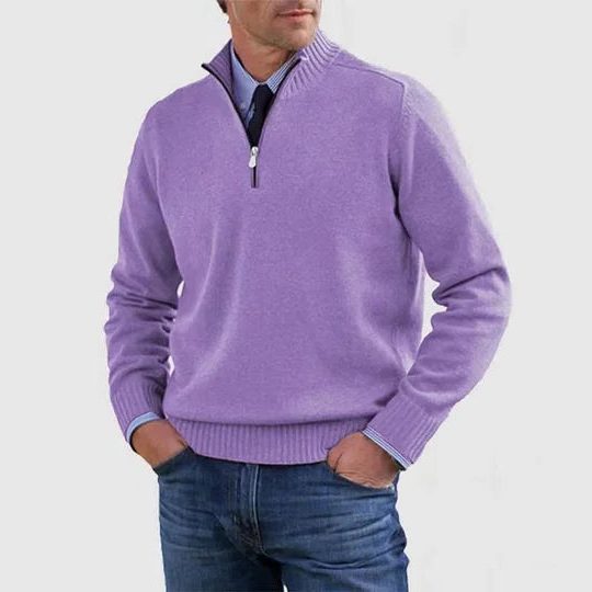 Textured Knit Half-Zip Sweater with Stand Collar for Men