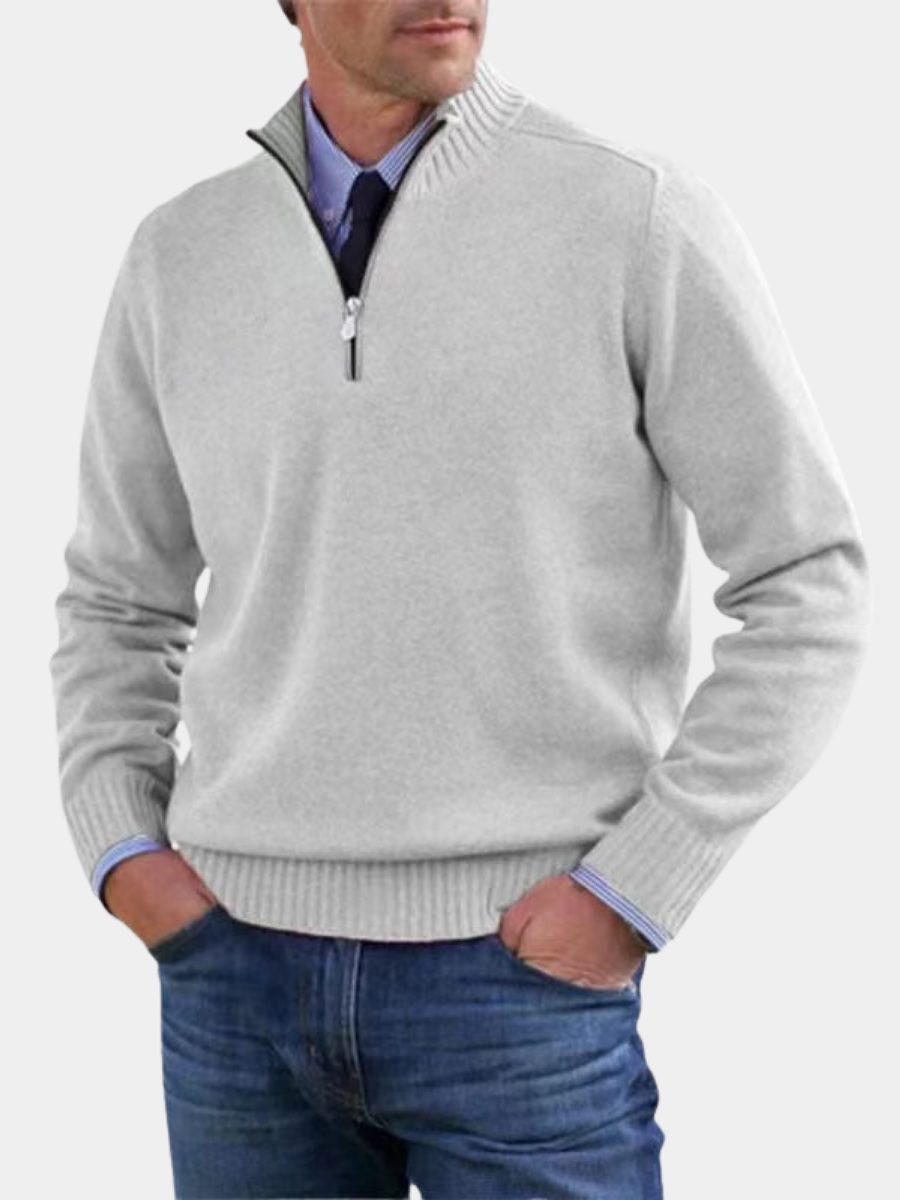Textured Knit Half-Zip Sweater with Stand Collar for Men