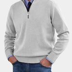 Textured Knit Half-Zip Sweater with Stand Collar for Men