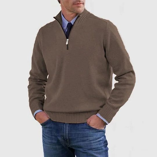 Textured Knit Half-Zip Sweater with Stand Collar for Men