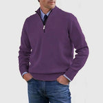 Textured Knit Half-Zip Sweater with Stand Collar for Men