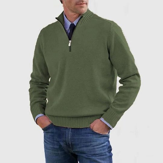 Textured Knit Half-Zip Sweater with Stand Collar for Men