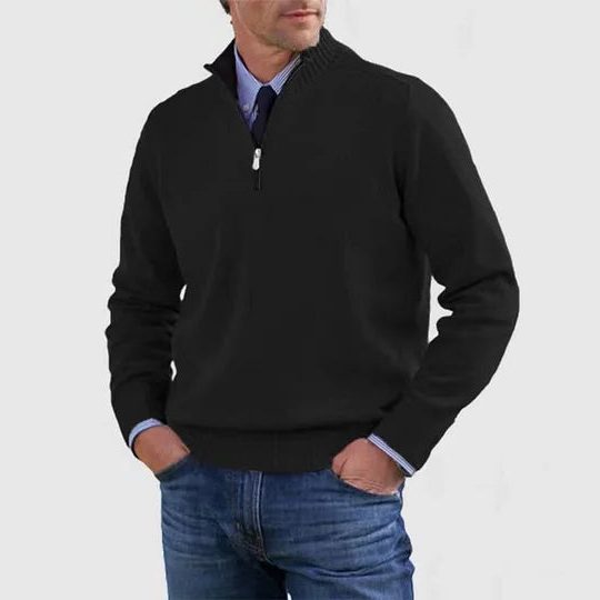 Textured Knit Half-Zip Sweater with Stand Collar for Men