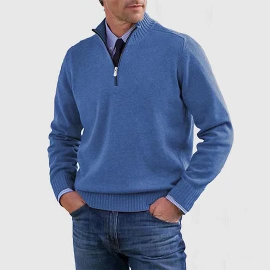 Textured Knit Half-Zip Sweater with Stand Collar for Men
