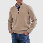 Textured Knit Half-Zip Sweater with Stand Collar for Men