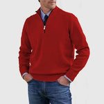 Textured Knit Half-Zip Sweater with Stand Collar for Men