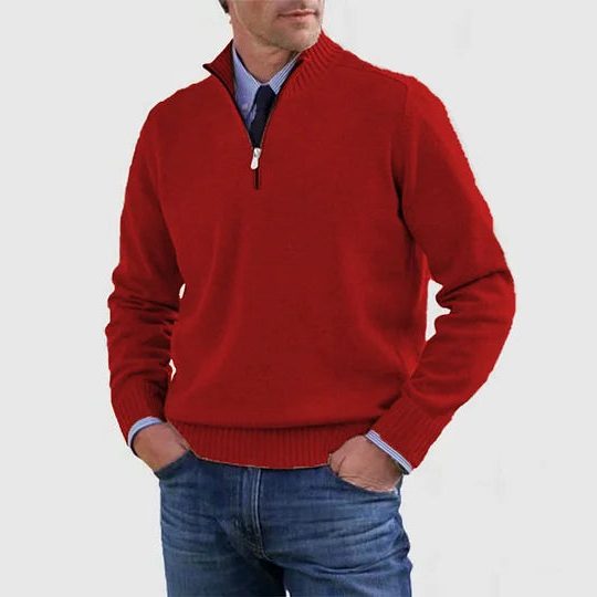 Textured Knit Half-Zip Sweater with Stand Collar for Men