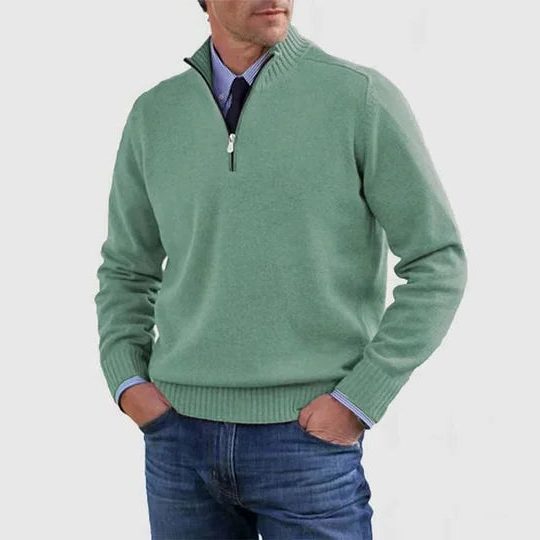 Textured Knit Half-Zip Sweater with Stand Collar for Men