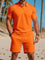 Ribbed Knit Polo Shirt Shorts Set for Men - Orange