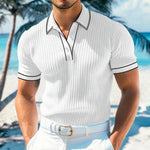 Ribbed Knit Polo Shirt with Contrast Trim for Men - White