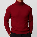 Ribbed Knit Roll Neck Sweater for Men - Red