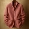 Ribbed Knit Shawl Collar Wool Cardigan Sweater with Patch Pockets for Men - Pink