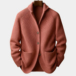 Ribbed Knit Shawl Collar Wool Cardigan Sweater with Patch Pockets for Men