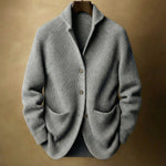 Ribbed Knit Shawl Collar Wool Cardigan Sweater with Patch Pockets for Men - Gray