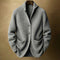 Ribbed Knit Shawl Collar Wool Cardigan Sweater with Patch Pockets for Men - Gray