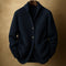 Ribbed Knit Shawl Collar Wool Cardigan Sweater with Patch Pockets for Men - Navy Blue