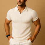 Ribbed Knit Slim Fit Polo Shirt for Men