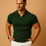 Ribbed Knit Slim Fit Polo Shirt for Men - Green