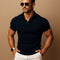 Ribbed Knit Slim Fit Polo Shirt for Men - Black