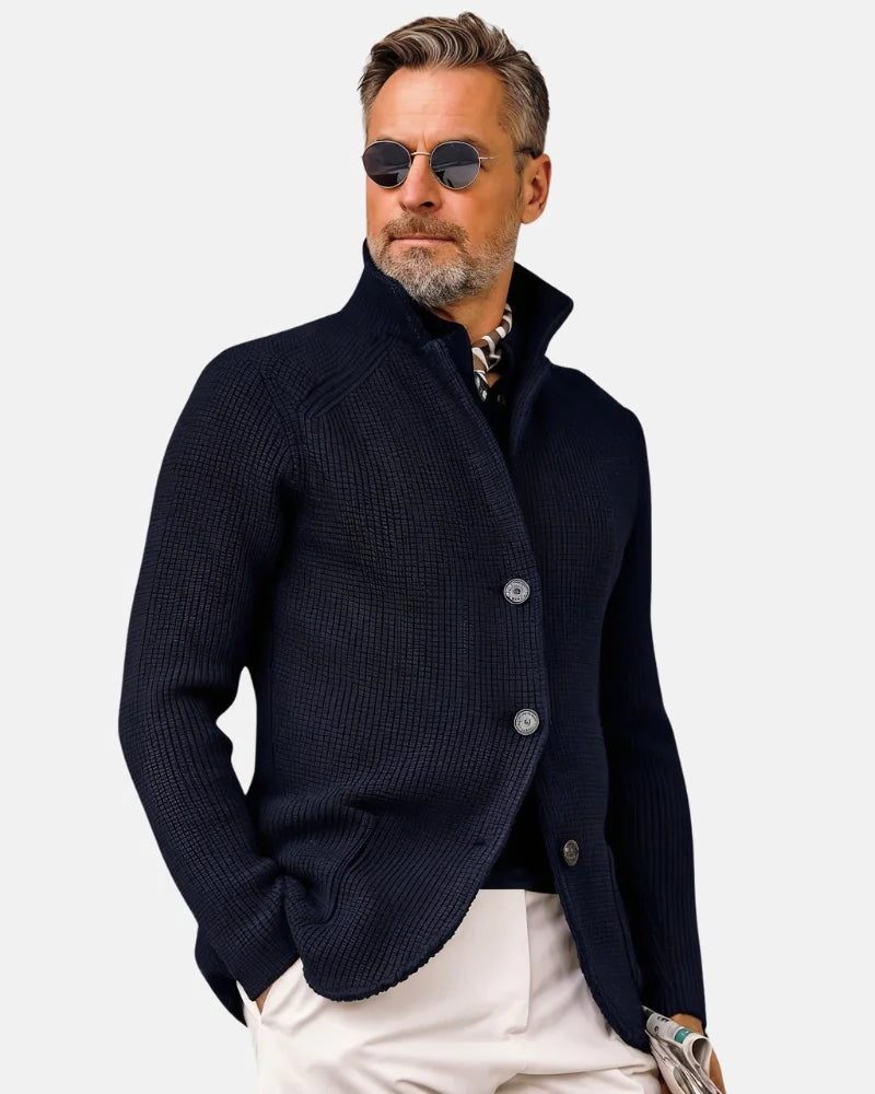 Ribbed Knit Stand Collar Cardigan for Men