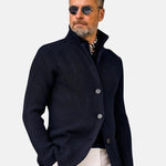Ribbed Knit Stand Collar Cardigan for Men