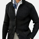 Ribbed Knit Stand Collar Cardigan for Men - Black