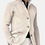 Ribbed Knit Stand Collar Cardigan for Men - Ivory