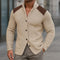 Ribbed Knit Stand Collar Cardigan Sweater with Pockets for Men - Cream
