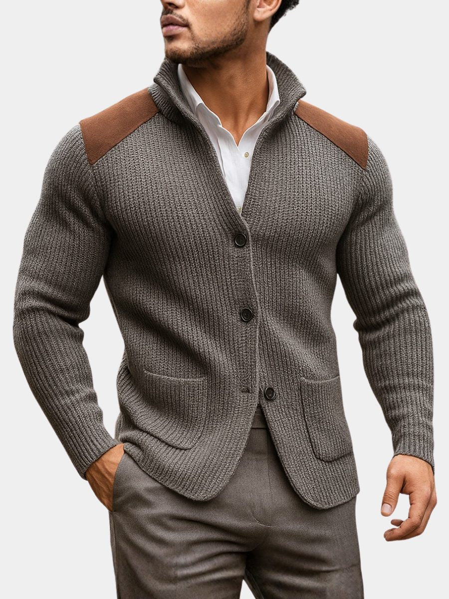 Ribbed Knit Stand Collar Cardigan Sweater with Pockets for Men - View 7