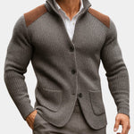 Ribbed Knit Stand Collar Cardigan Sweater with Pockets for Men - View 7