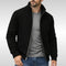 Ribbed Knit Stand Collar Zip Cardigan for Men - Black