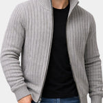 Ribbed Knit Stand Collar Zip-Up Cardigan Sweater for Men - View 4