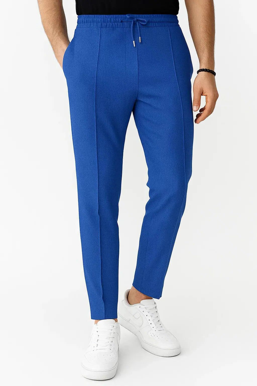 Ribbed Knit Straight Leg Trousers for Men - Blue