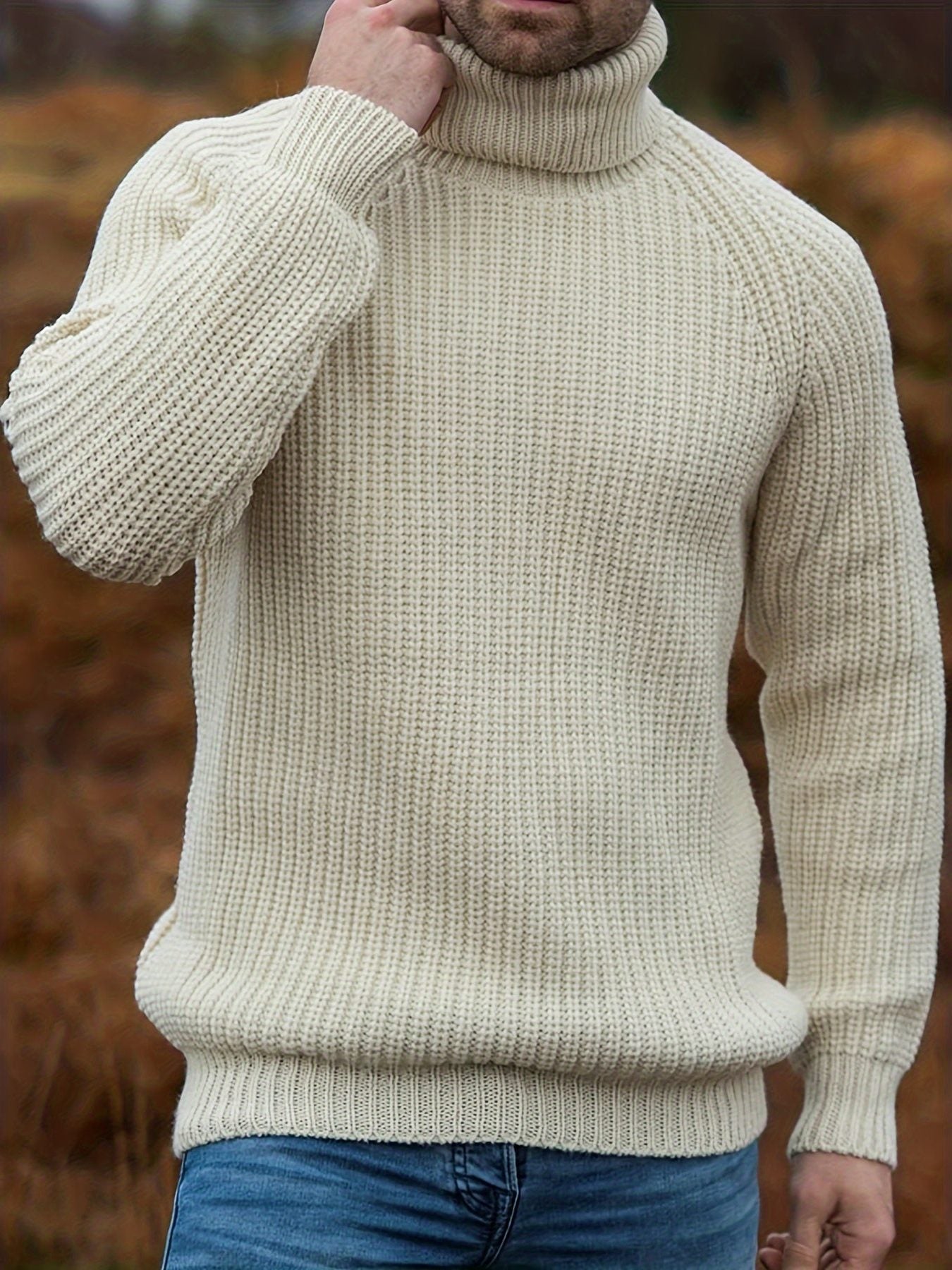 Ribbed Knit Winter Turtleneck Sweater for Men