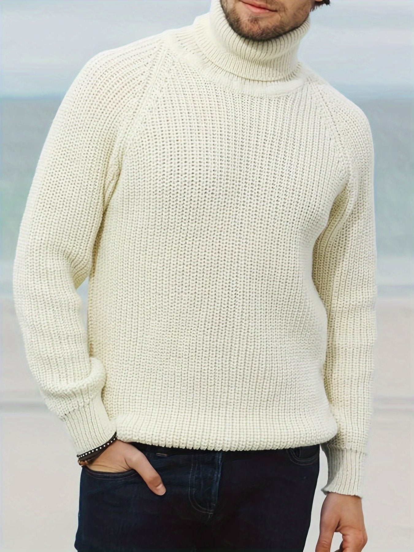 Ribbed Knit Winter Turtleneck Sweater for Men - View 2