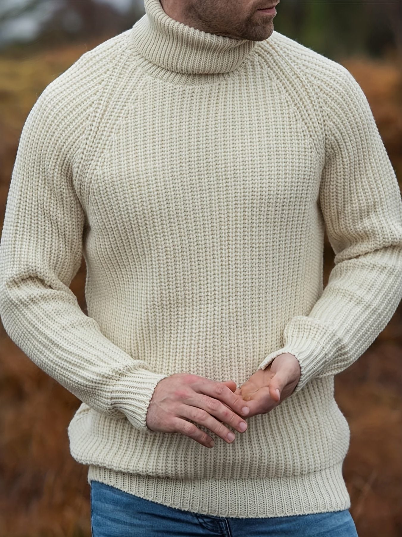 Ribbed Knit Winter Turtleneck Sweater for Men - View 4