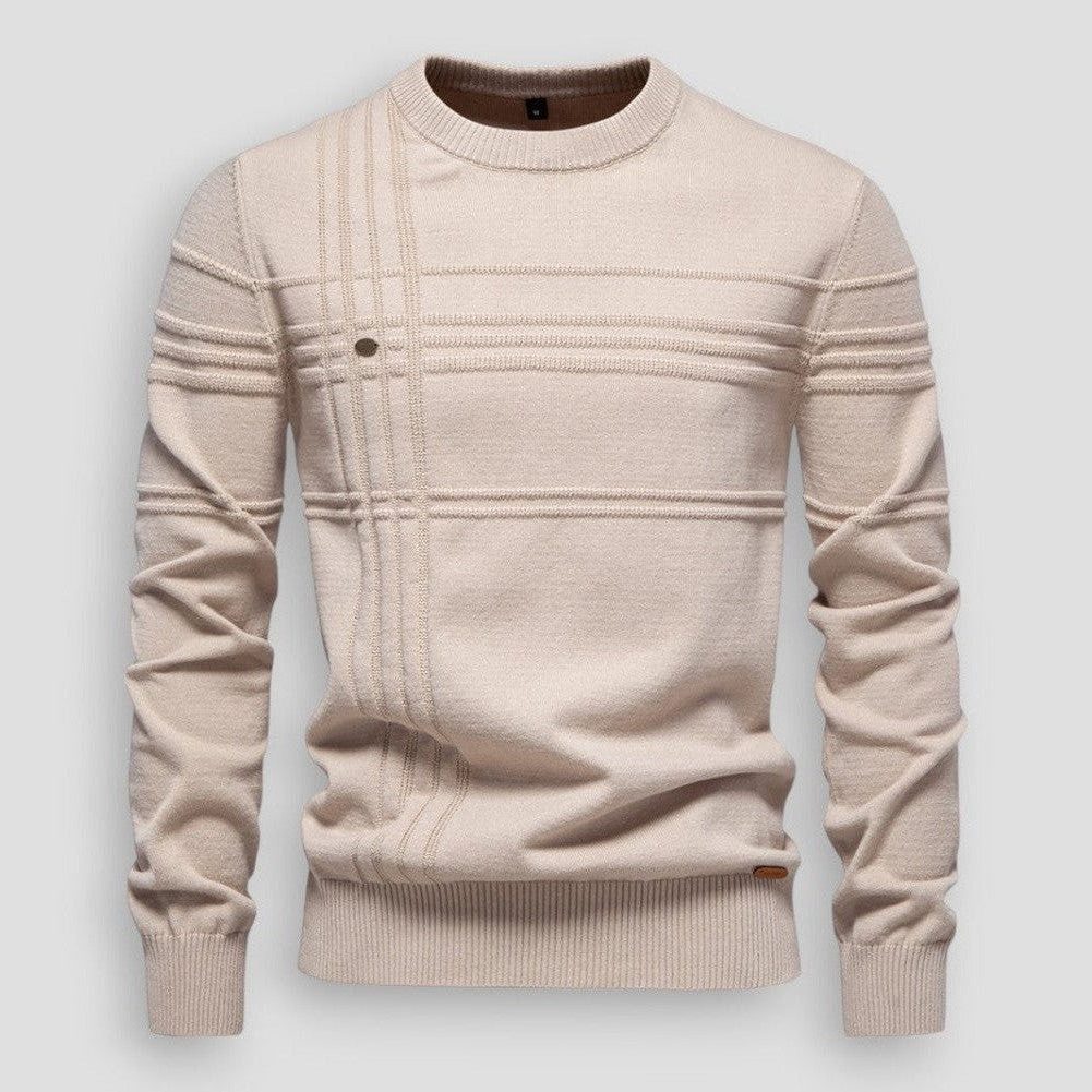 Ribbed Panel Crew Neck Sweater for Men - Beige