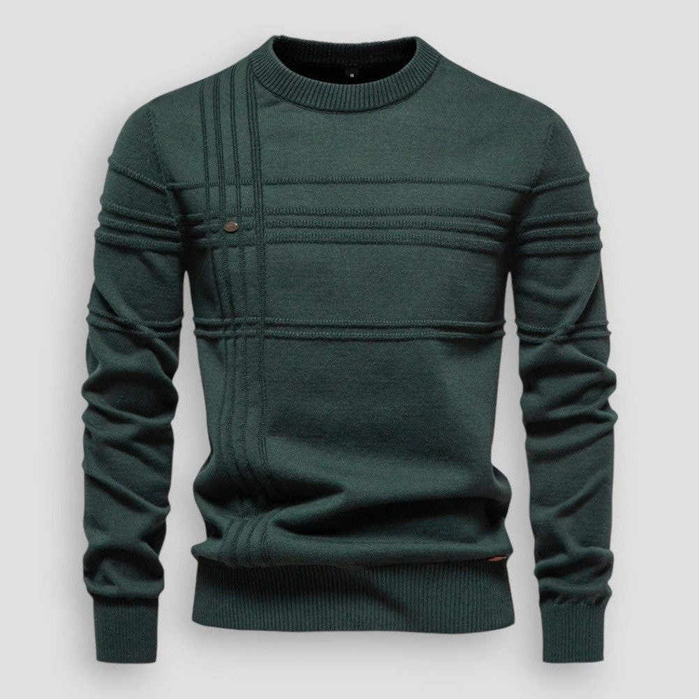 Ribbed Panel Crew Neck Sweater for Men - Green