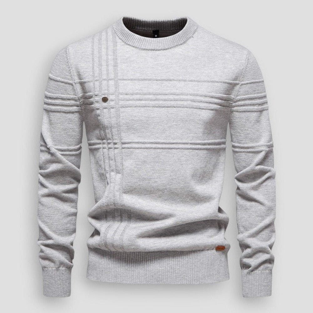 Ribbed Panel Crew Neck Sweater for Men - Light Gray
