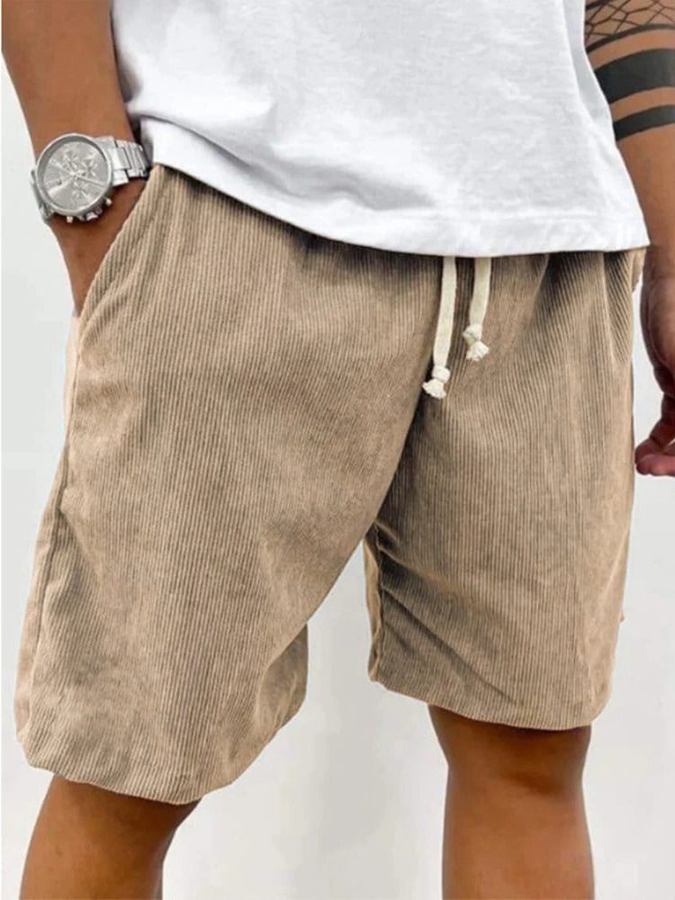 Ribbed Relaxed Fit Drawstring Shorts for Men - Khaki