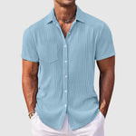 Ribbed Short Sleeve Button-Down Shirt for Men