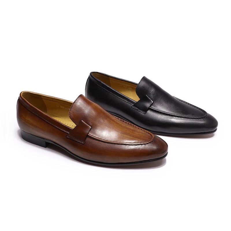 Round Toe Slip-On Formal Leather Loafer Shoes for Men - View 2