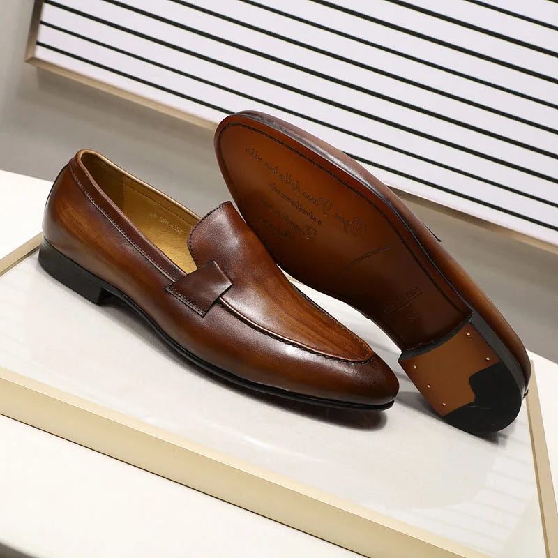 Round Toe Slip-On Formal Leather Loafer Shoes for Men - View 3