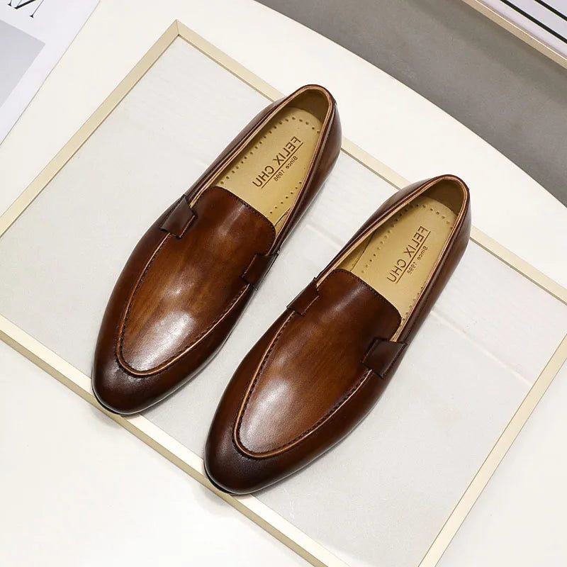 Round Toe Slip-On Formal Leather Loafer Shoes for Men - View 4