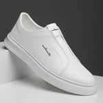 Round Toe Slip-On Sneakers for Men - White