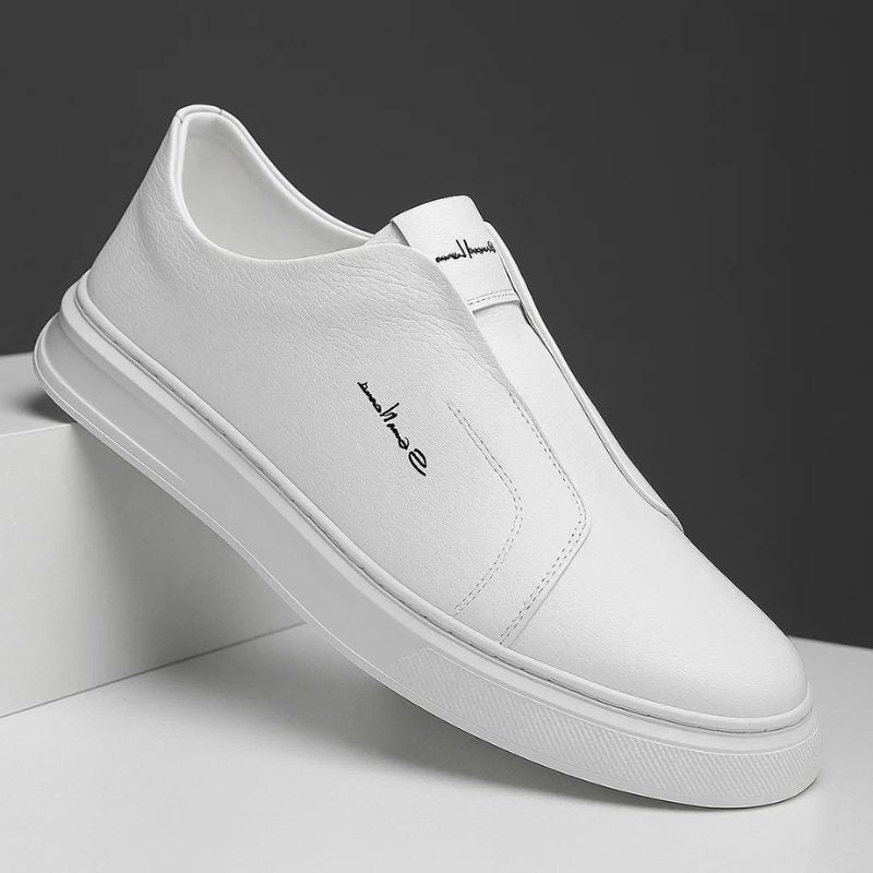 Round Toe Slip-On Sneakers for Men - White