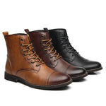 Rounded Cap Toe Leather Ankle Boots with Lace-Up Front for Men - View 11