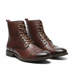 Rounded Cap Toe Leather Ankle Boots with Lace-Up Front for Men - View 12